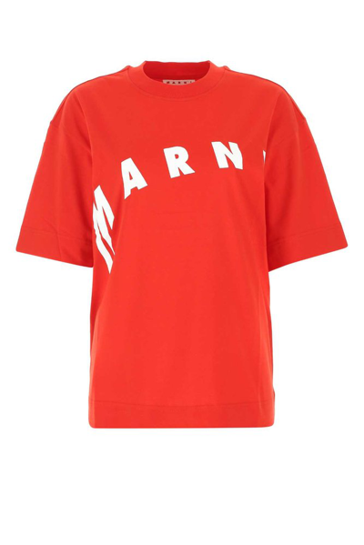 Marni Drawn Logo-print Oversized T-shirt In Red