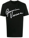 Versace T-shirt With Gv Signature Embroidery In Black,white