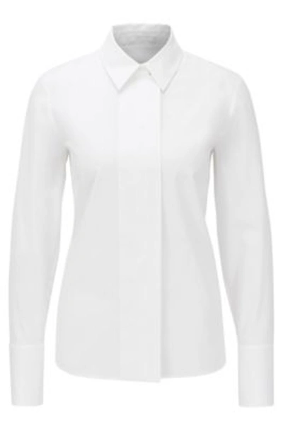 Hugo Boss Baniti Long Sleeve Stretch Cotton Blouse In White