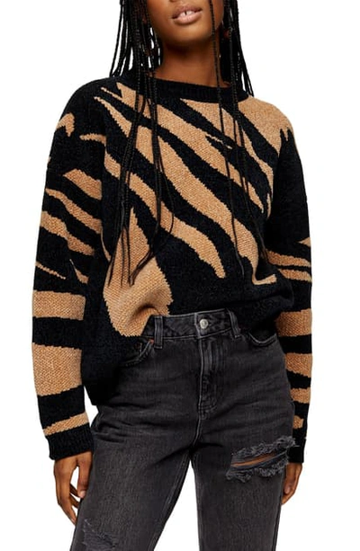 Topshop Abstract Stripe Chenille Sweater In Black Multi
