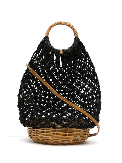 Serpui Macramé Bucket Bag In Black