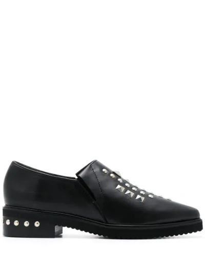 Zucca Pointed Stud-embellished Loafers In Black