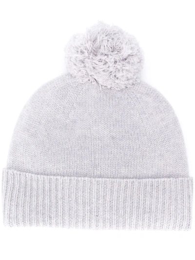 Agnona Pom-pom Knit Beanie In Grey