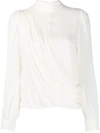 Michael Michael Kors Wrap-style Long Sleeve Blouse In Neutrals