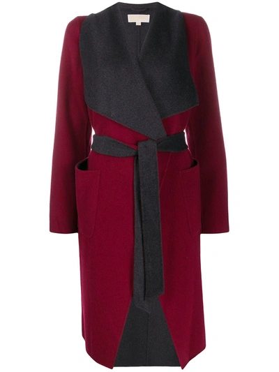 Michael Michael Kors Contrast Belted Cardi-coat In Red