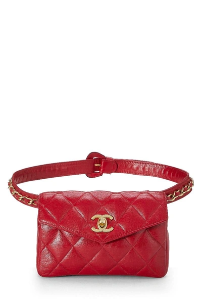 Pre-owned Chanel Red Quilted Lambskin Belt Bag