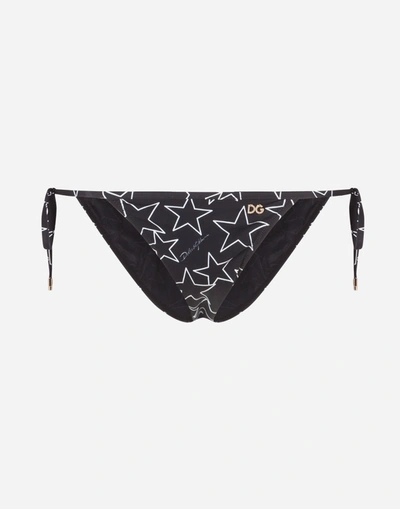 Dolce & Gabbana Millennials Star Print Bikini Bottoms With String Ties In Black