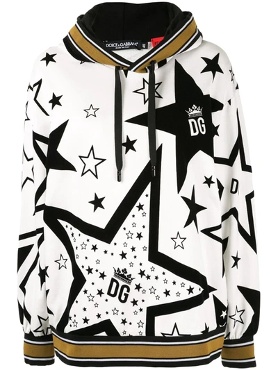 Dolce & Gabbana Millennials Star Print Jersey Hoodie In White