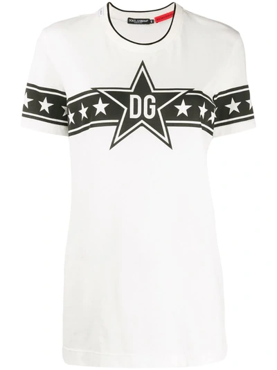 Dolce & Gabbana Millennials Star Print Jersey T-shirt In Bianco