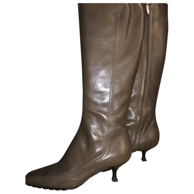 Pre-owned Sergio Rossi Leather Boots In Khaki
