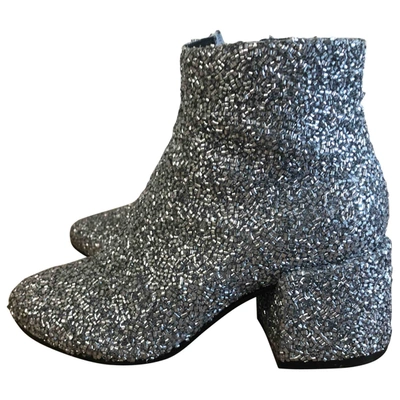 Pre-owned Mm6 Maison Margiela Glitter Ankle Boots In Silver