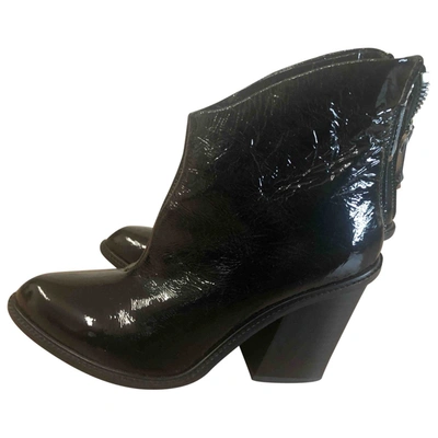 Pre-owned Diesel Patent Leather Ankle Boots In Black