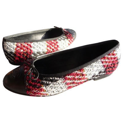 Pre-owned Chanel Red Tweed Ballet Flats