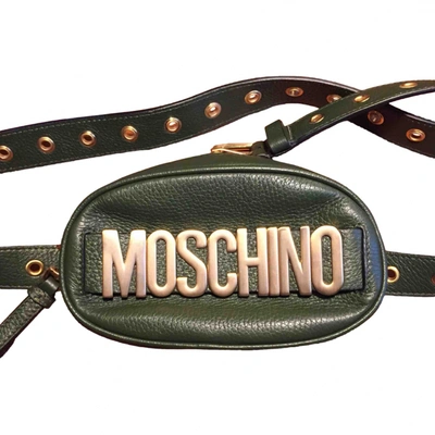 Pre-owned Moschino Leather Clutch Bag In Green