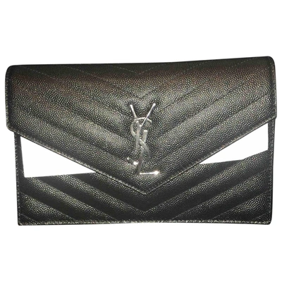 Pre-owned Saint Laurent Portefeuille Enveloppe Leather Handbag In Black