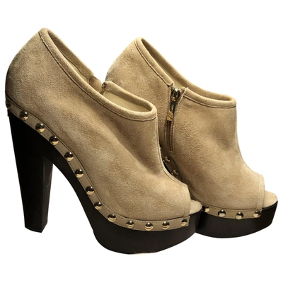 Pre-owned Jimmy Choo Open Toe Boots In Beige