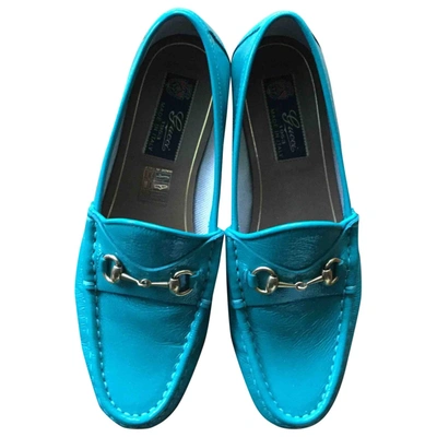 Pre-owned Gucci Patent Leather Flats In Turquoise