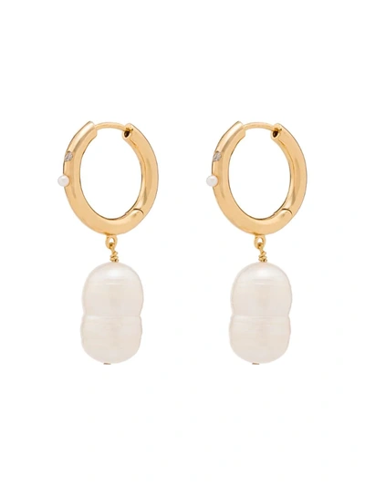 Anni Lu 18k Gold-plated Pearl Drop Hoop Earrings In White