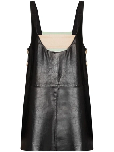 Skiim Taro Contrast Strap Leather Dress In Black