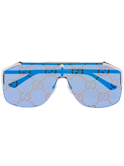 Gucci Logo Print Aviator Sunglasses In Metallic