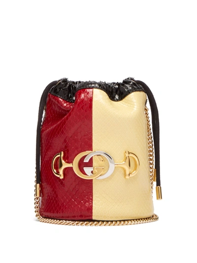 Gucci Zumi Colour-block Elaphe Cross-body Bucket Bag In N,a