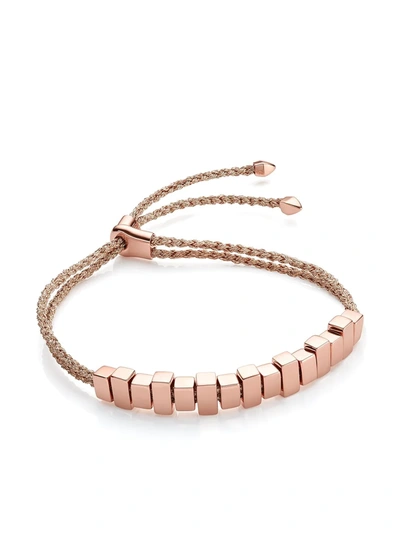 Monica Vinader Rose Gold Plated Vermeil Silver Linear Ingot Cord Friendship Bracelet In Pink