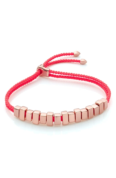 Monica Vinader Rose Gold Vermeil Linear Ingot Cord Friendship Bracelet In Rose Gold/ Fco