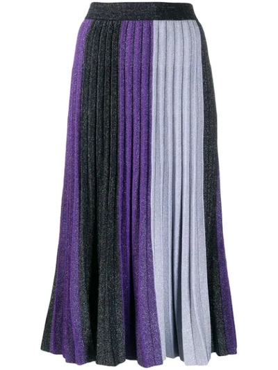 Derek Lam 10 Crosby Colorblock Pleated Metallic Midi Skirt In Purple