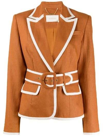 Zimmermann Super Eight Belted Linen Jacket In Brown