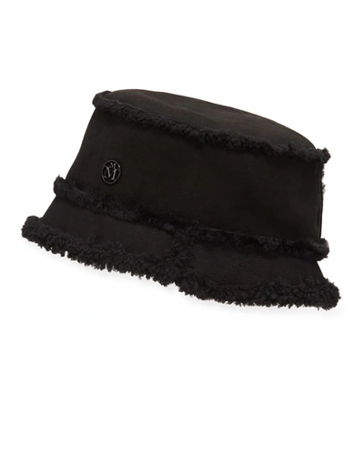 Maison Michel Malo Suede Bucket Hat W/ Shearling Trim In Black