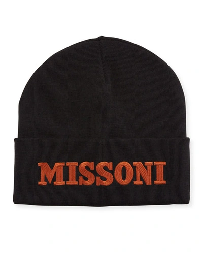 Missoni Accessories Wool-blend Logo Embroidered Beanie Hat In Black