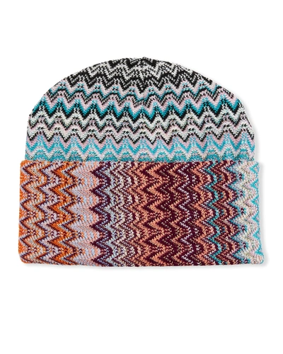 Missoni Accessories Multicolor Zigzag Beanie Hat In Blue/pink Multi