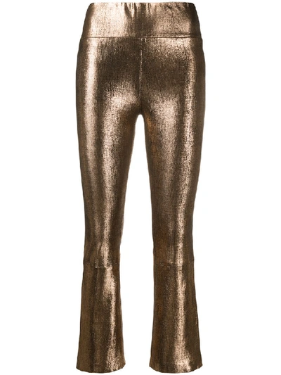 Sprwmn High-waist Metallic Cropped Flare-leg Leggings In Copper