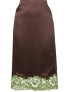 Versace Lace-trimmed Slip Skirt In Brown
