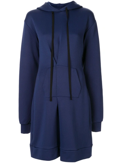 Ben Taverniti Unravel Project Pintuck-detail Hoodie Dress In Blue