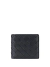 Bottega Veneta Intreccio Two Tone Leather Wallet In Black,grass