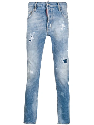 Dsquared2 Patch Detailed Stonewashed Jeans In Blue