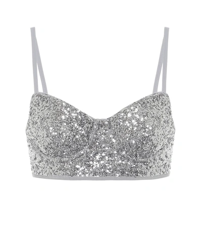 Norma Kamali Sequined Crop Top In Silver