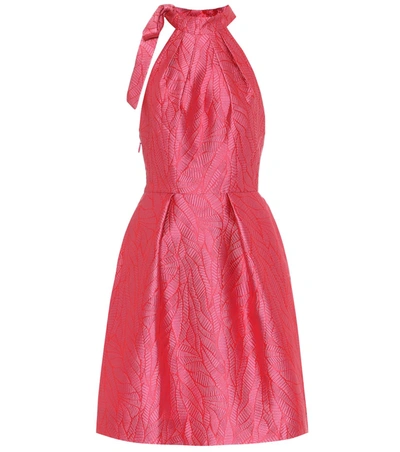 Monique Lhuillier Halterneck Brocade Dress In Pink
