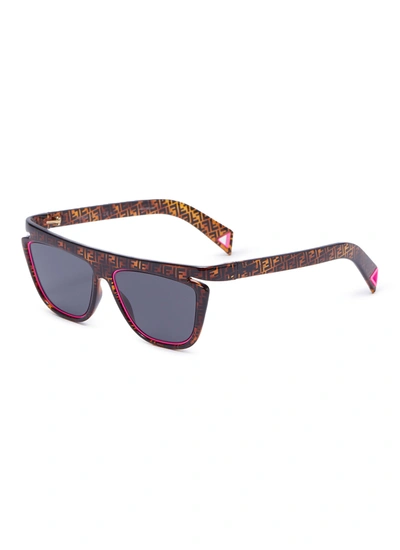 Fendi Acetate Frame Monogram Contrast Rim Cat Eye Sunglasses In Multi-colour
