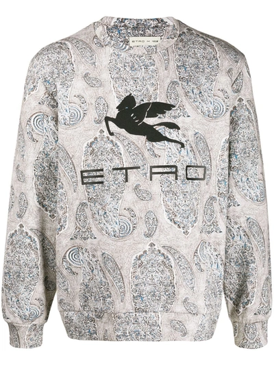 Etro Sweatshirt With Paisley Motif And Pegasus Logo In Grey