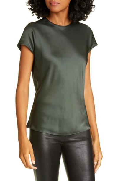 Helmut Lang Satin Cap Sleeve Top In Forest