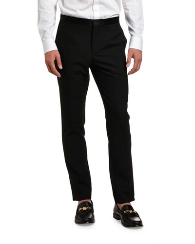 Versace Men's Solid Wool Tuxedo Pants In Black