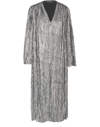 Balenciaga Pleated Metallic-velvet Dress In Silver