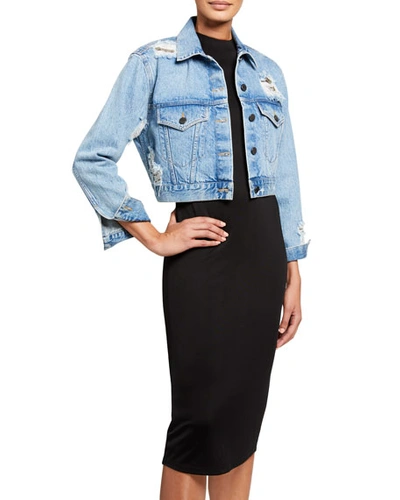 Alice And Olivia Distressed Boyfriend Crop Jacket W/ Chainmail In What A Babe