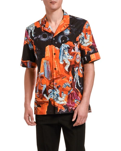 Valentino Men's Spaceman Graphic Sport Shirt In Orange
