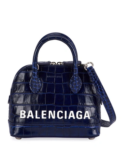 Balenciaga Ville Xxs Aj Crocodile-embossed Top-handle Bag In Blue/white