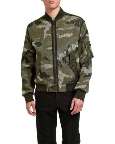 Valentino Men's Camo Mesh Bomber Jacket In Green