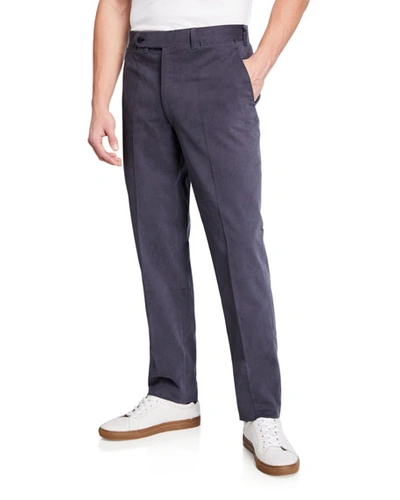 Ambrosi Napoli Men's Flat-front Cotton Trouser Pants In Blue