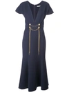 Oscar De La Renta Wool-blend Draped Chain Trumpet Dress In Navy